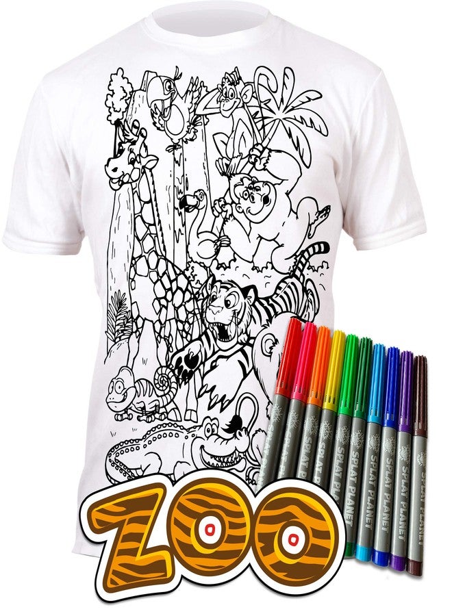 Splat Planet Color in Zoo, Safari and Jungle Animals T-Shirt with 10 Non-Toxic Washable Magic Pens - Color in and Wash Out and Color in Again T-Shirt… (Age 5-6) White - Image 4