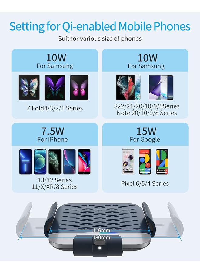 إكسفور شاحن سيارة لاسلكي سريع لهاتف Galaxy Z Fold 4 3 2، حامل هاتف ثنائي الملف، مثبت تلقائيًا في فتحة التهوية، حامل لوحة القيادة - Image 5