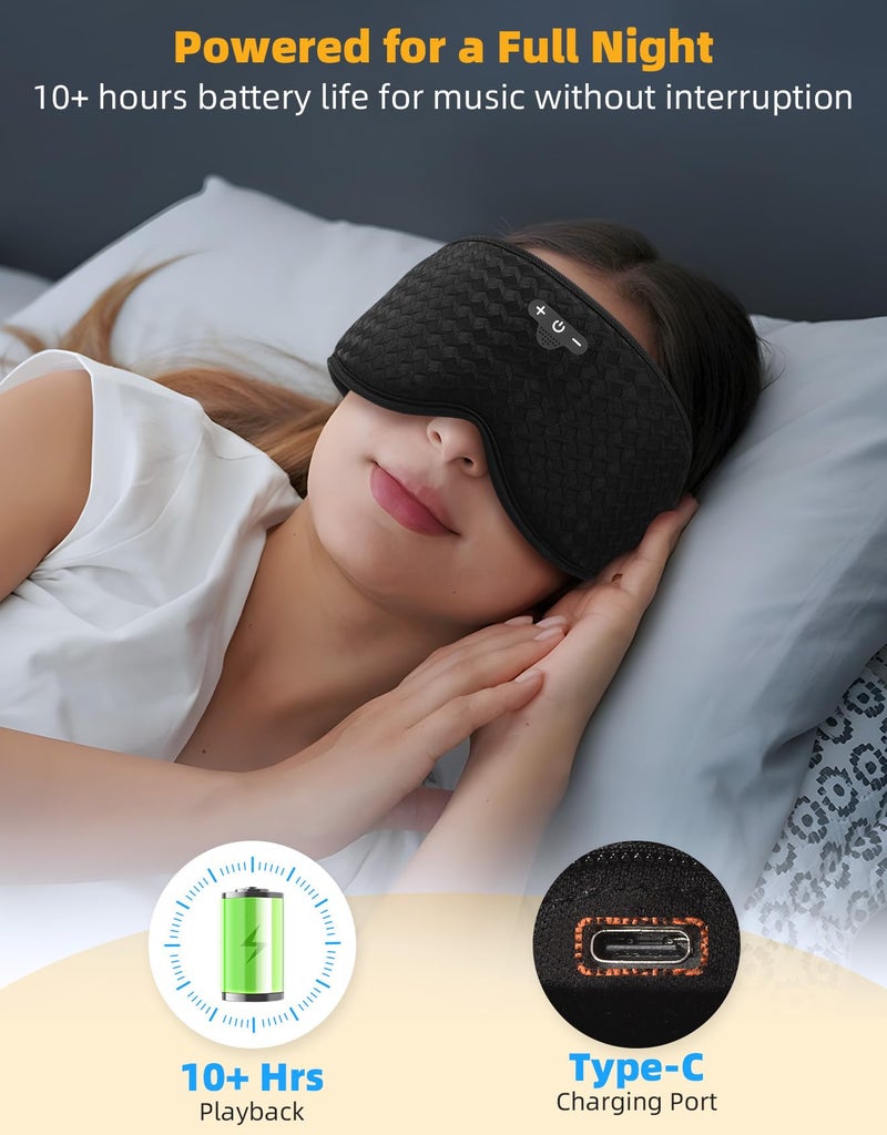 Mixiba 3D Contoured Sleep Mask with Bluetooth Headphones, Adjustable Blackout Sleeping Mask, Easy Installation Sleeping Headphones with Ultra-Thin Stereo Speakers for Men, Women - Black - Image 5