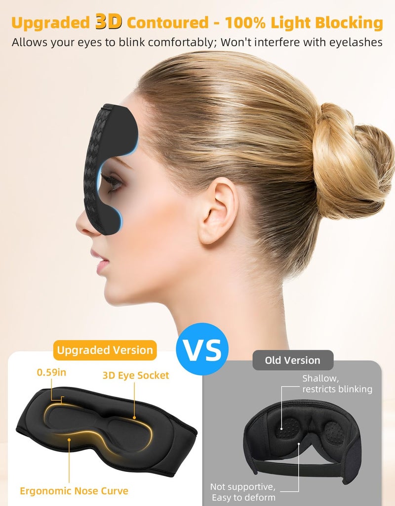 Mixiba 3D Contoured Sleep Mask with Bluetooth Headphones, Adjustable Blackout Sleeping Mask, Easy Installation Sleeping Headphones with Ultra-Thin Stereo Speakers for Men, Women - Black - Image 2