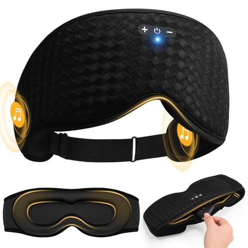 Mixiba 3D Contoured Sleep Mask with Bluetooth Headphones, Adjustable Blackout Sleeping Mask, Easy Installation Sleeping Headphones with Ultra-Thin Stereo Speakers for Men, Women - Black - Image 1