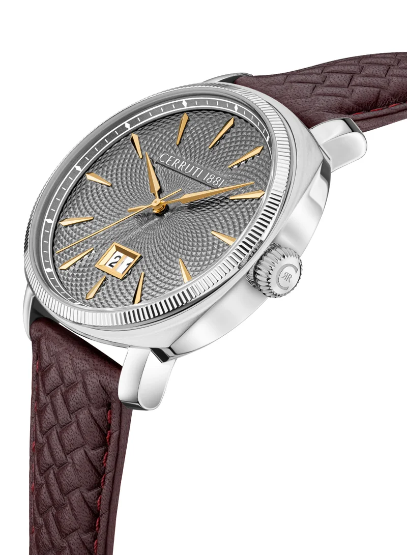 شيروتي 1881 Positano Men’s Stainless Steel Grey Dial Burgundy Strap Watch