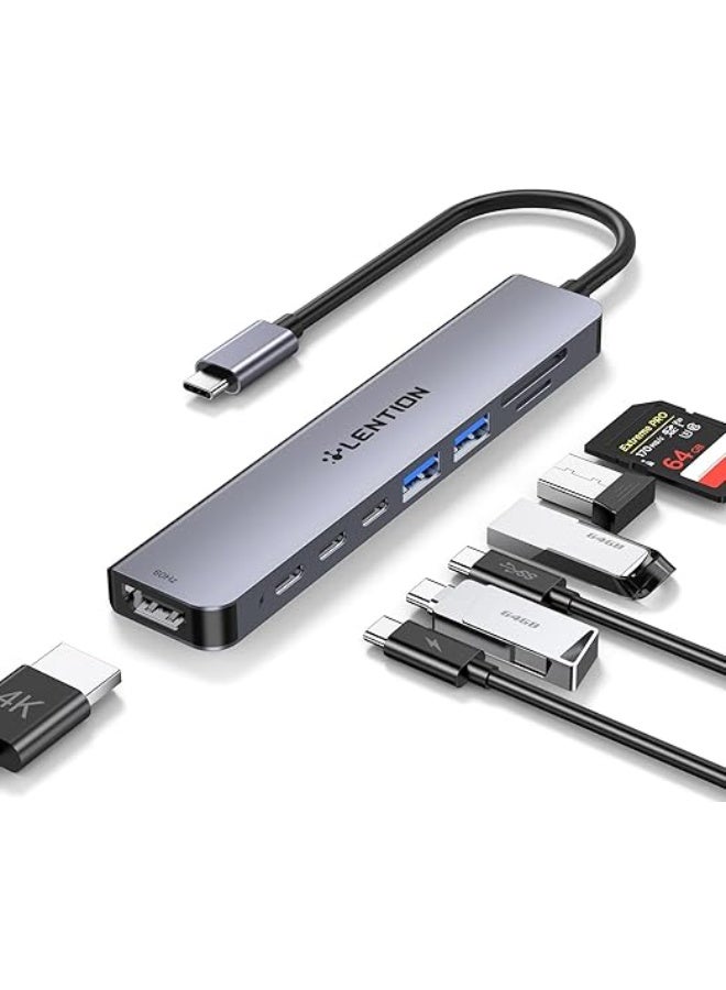 LENTION 8 in 1 USB C Hub with 4K 60Hz HDMI, 100W Charging, 5Gbps USB C Data, 2 USB 3.0 and Dual Card Reader for iPhone 17 Series, 2025-2016 MacBook Pro, New Mac Air/Surface, More