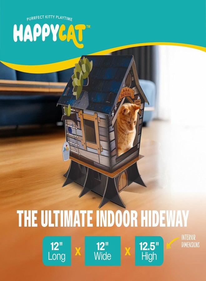 HAPPY CAT HappyCat Tree House Cat Scratcher House - Natural-Themed Cardboard Cat Playhouse, Scratch Panels, Spacious Interior & Scratch Surfaces - Sturdy Indoor Cat Activity Center - Image 3