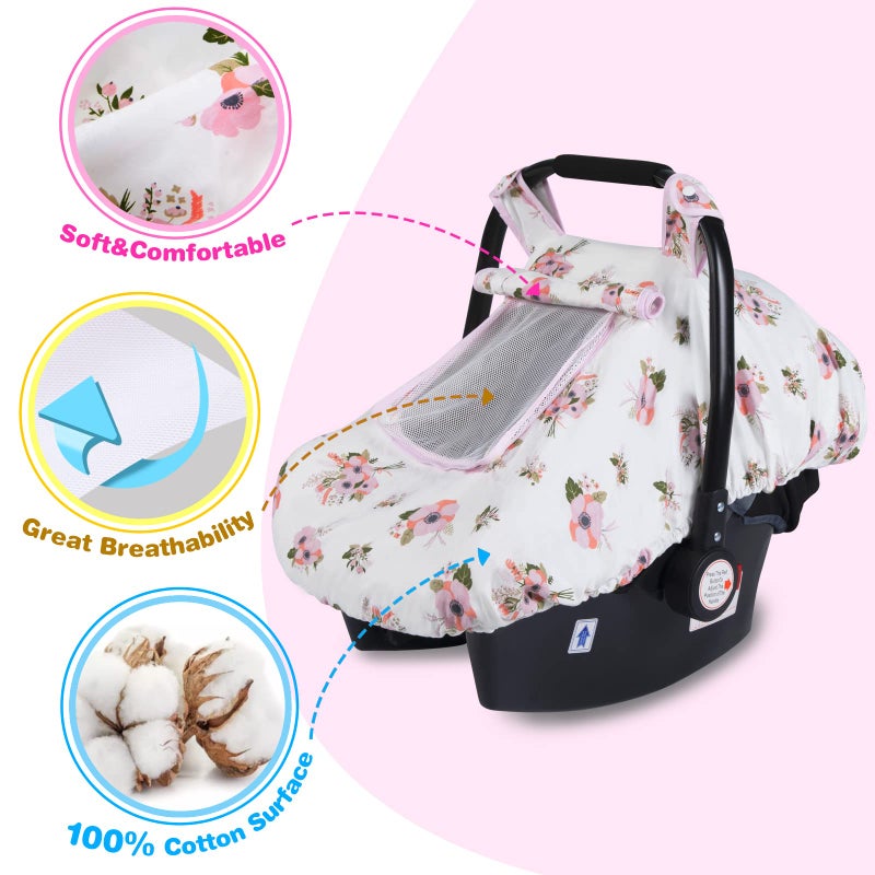 SMTTW Baby Car Seat Covers, Infant Car Canopy for Spring Summer Autumn Winter, Universal Fit, Snug Warm Breathable, Car Seat Canopy for Boys Girls (White Flower) - Image 5