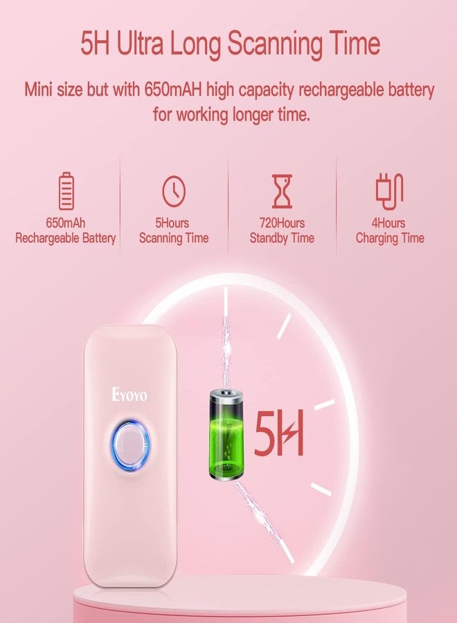 Eyoyo1D Mini Bluetooth Barcode Scanner, 3-in-1 Bluetooth & USB Wired & 2.4G Wireless Barcode Reader Portable Bar Code Scanning Work with Computers, Android, iOS, Tablets or Windows(Pink) - Image 2