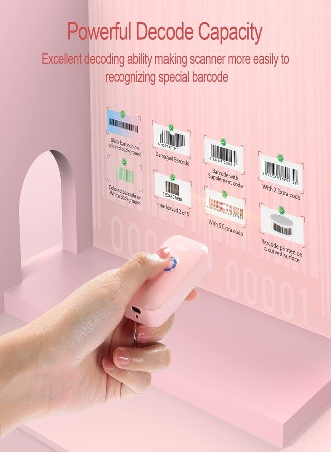 Eyoyo1D Mini Bluetooth Barcode Scanner, 3-in-1 Bluetooth & USB Wired & 2.4G Wireless Barcode Reader Portable Bar Code Scanning Work with Computers, Android, iOS, Tablets or Windows(Pink) - Image 3