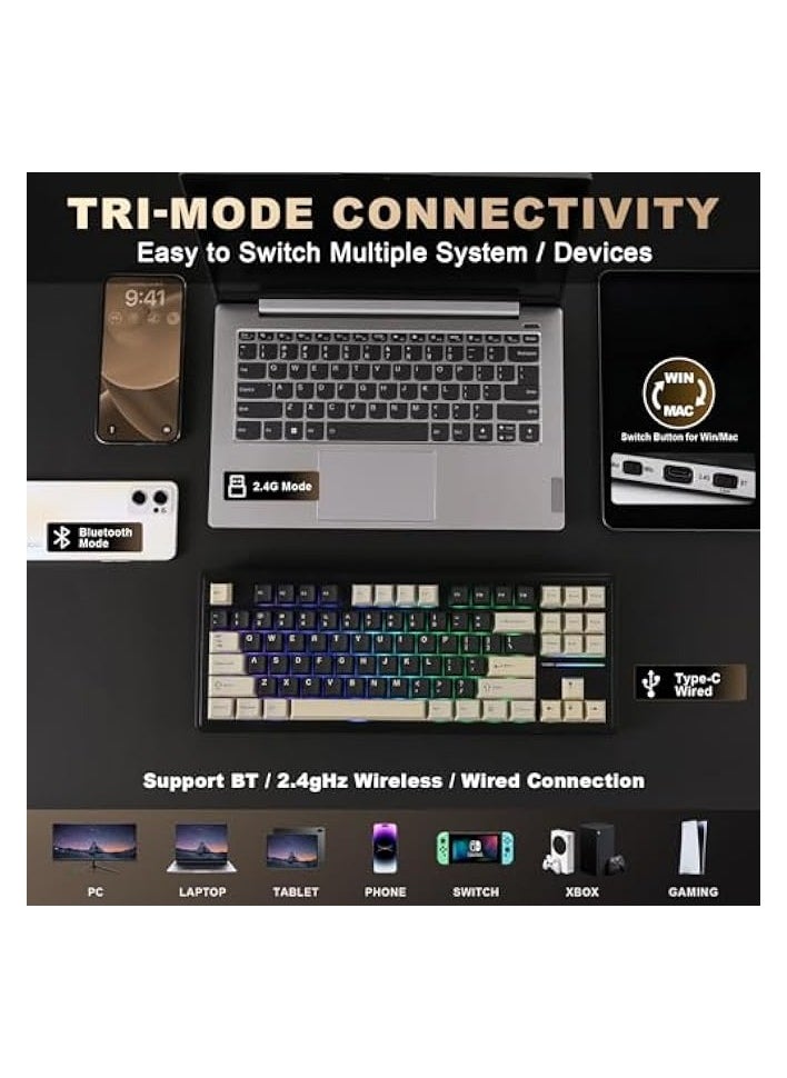 PROMASS - YZ87 Gasket Mechanical Keyboard，TKL Wireless Hot Swappable Gaming Keyboard with 4-Layer Padding, BT5.0/2.4G/USB-C NKRO RGB Backlit Gaming Keyboard for Win/Mac(Black,Milk Switch) - Image 1