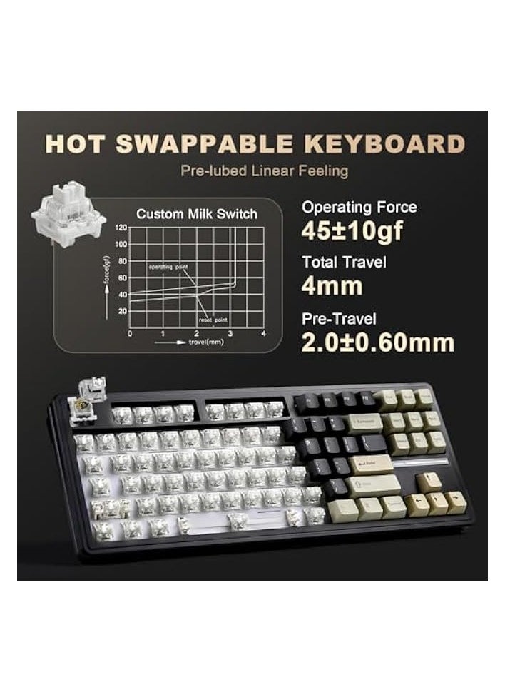 PROMASS - YZ87 Gasket Mechanical Keyboard，TKL Wireless Hot Swappable Gaming Keyboard with 4-Layer Padding, BT5.0/2.4G/USB-C NKRO RGB Backlit Gaming Keyboard for Win/Mac(Black,Milk Switch) - Image 1