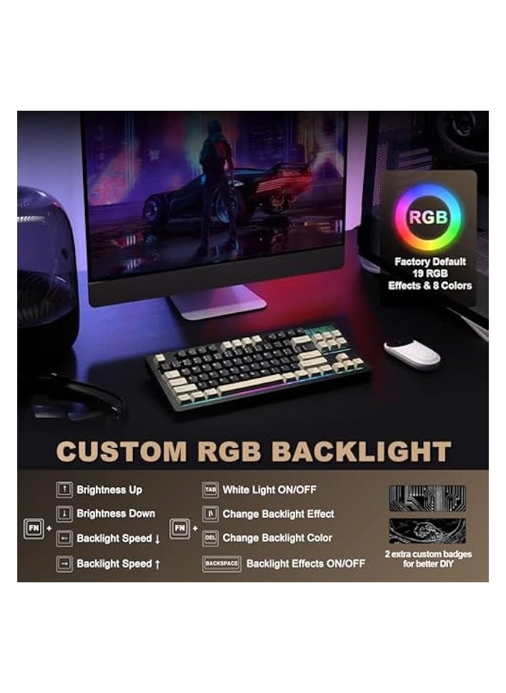 PROMASS - YZ87 Gasket Mechanical Keyboard，TKL Wireless Hot Swappable Gaming Keyboard with 4-Layer Padding, BT5.0/2.4G/USB-C NKRO RGB Backlit Gaming Keyboard for Win/Mac(Black,Milk Switch) - Image 1