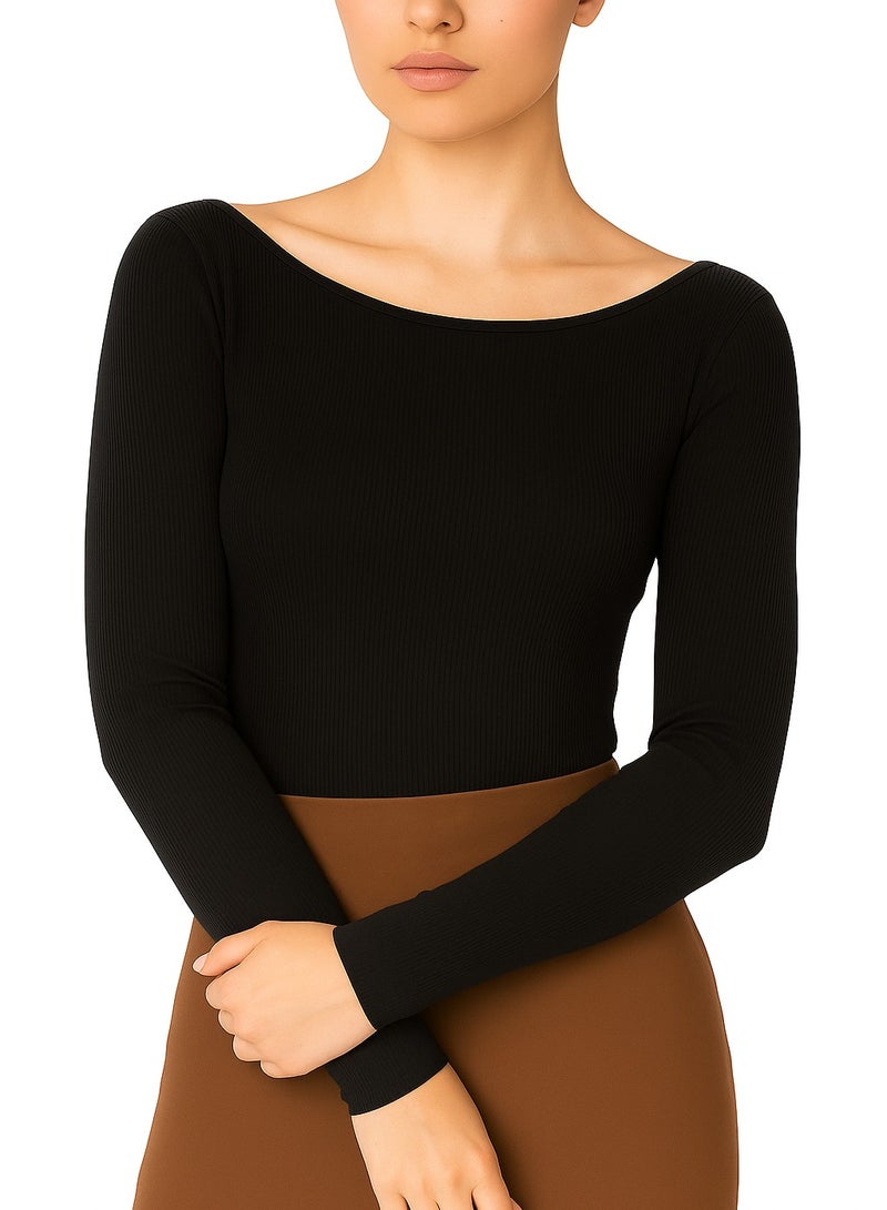 Soft Steps 2-Piece Ribbed Top boat Neck Long Sleeve - Basic T-shirts for women  - Image 1