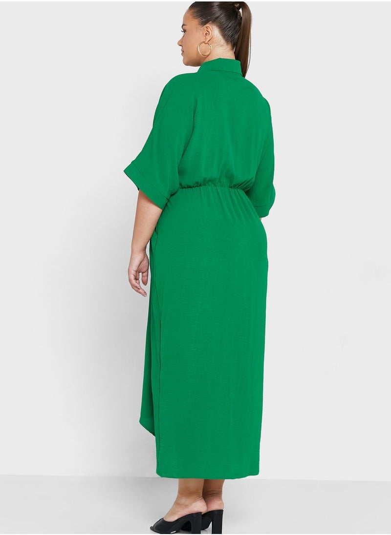 Ginger Plus - Belted Asymmetrical Hem Shirt Dress - Image 1