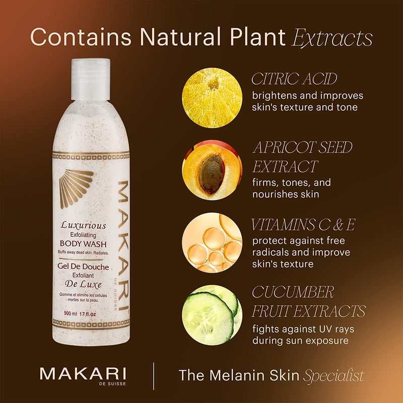 Makari Classic Luxurious Exfoliating Body Wash (500 ml) | Brightening & Exfoliating Body Cleanser | Removes Dead Skin Cells & Unclogs Pores | Recommended for All Skin Types - Image 4