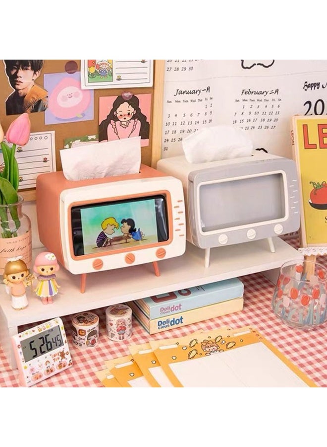 تلفزيون شكل صندوق الأنسجة منظم تخزين متعدد الوظائف لغرفة المعيشة حمام سطح المكتب النموذج الشمالي حامل الهاتف موزع - Image 5