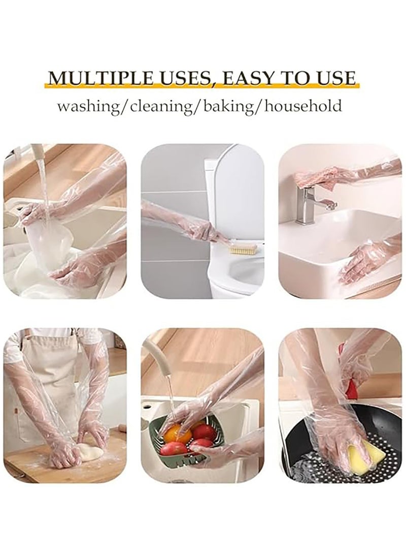 GoodTool - 50 Pack Disposable Waterproof Long Arm Glove with Elastic Cuff Household Cleaning Gloves Thick for Kitchen Dishwashing Food Handling Vegetable Washing Gloves - Image 1