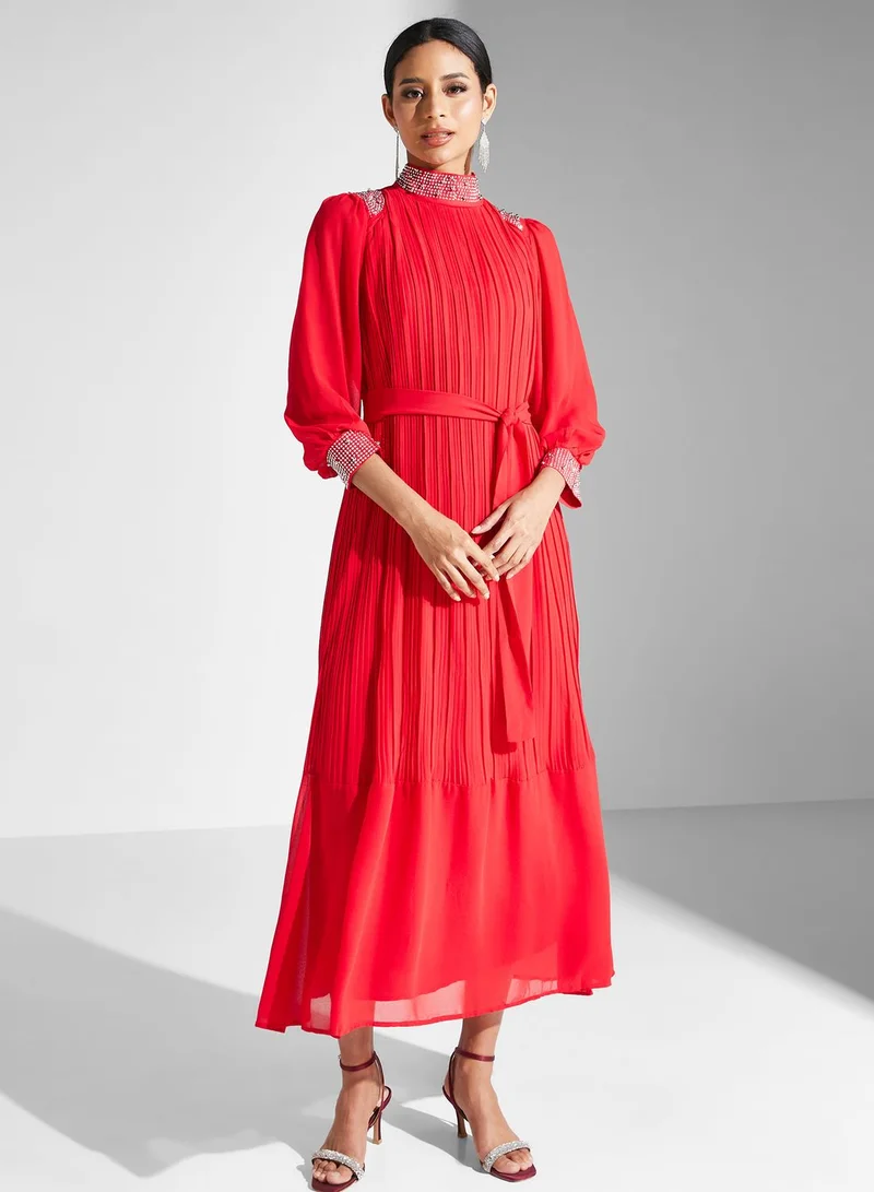 Khizana Pleated Chiffon Dress