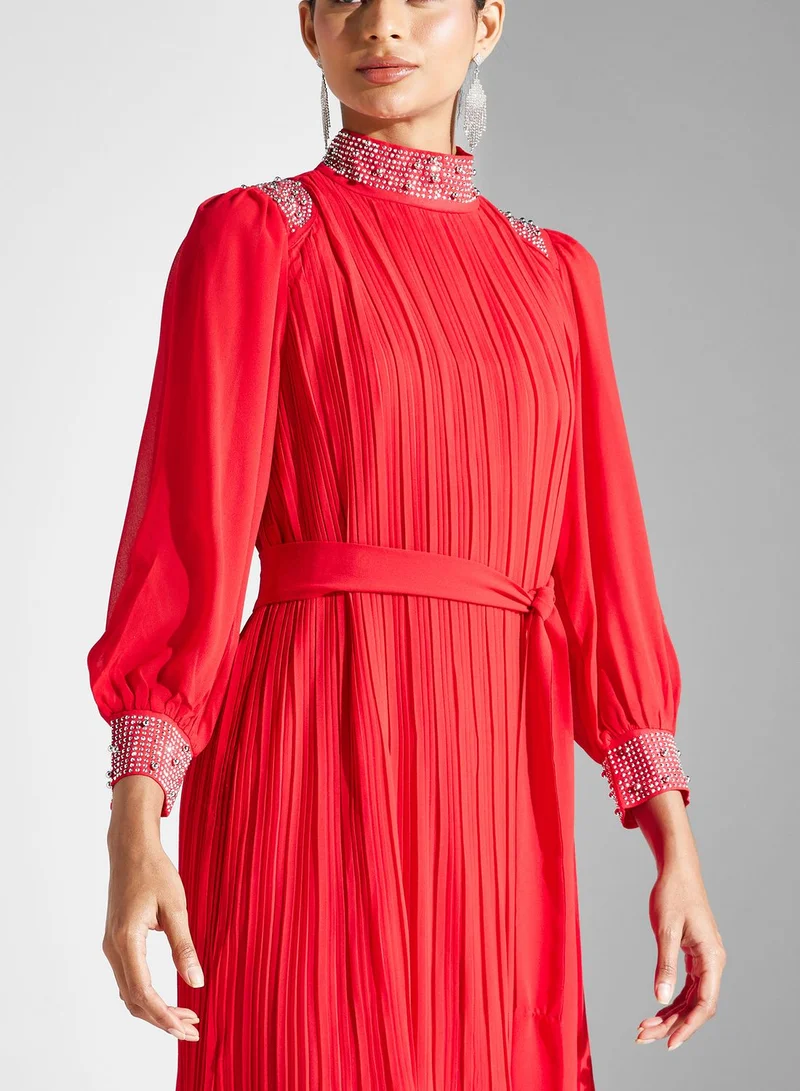 Khizana Pleated Chiffon Dress