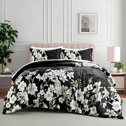Sunshine Nicole Reversible Comforter Set, Printed Distressed Velvet Front and Sold Distressed Velvet Reverse, 3 Pieces Black Queen, with Soft Polyester Fill - Image 3