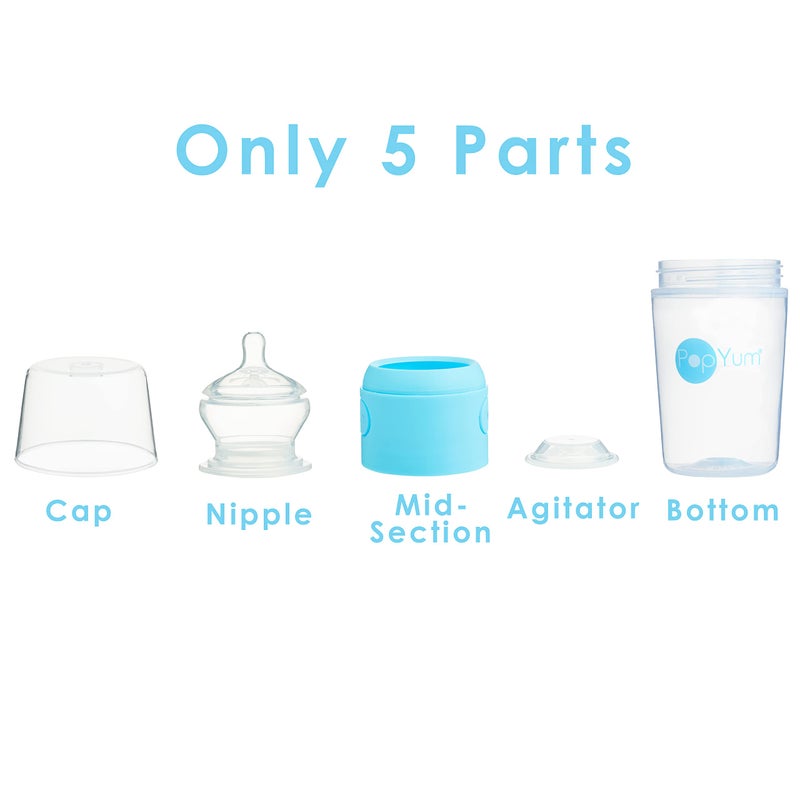 PopYum 9 oz Blue Anti-Colic Formula Making/Mixing/Dispenser Baby Bottles, 3-Pack with #2 Medium Flow Nipples, 260 ml, BPA-Free, Natural Latch - Image 5