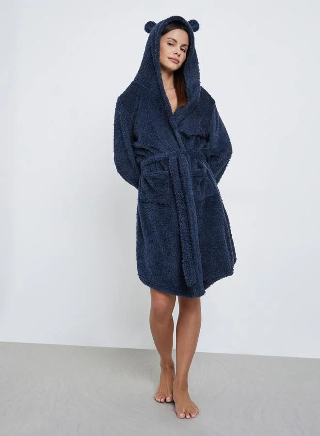 Styli Styli Bear Ears Hooded Fleece Pocket Robe
