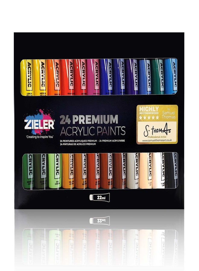 Zieler Premium Acrylic Paint Set (24 Large 22ml Tubes) Ideal for Paper, Canvas, Wood, Ceramic, Fabric & Crafts. Vibrant Colours & Rich Pigments - Image 1