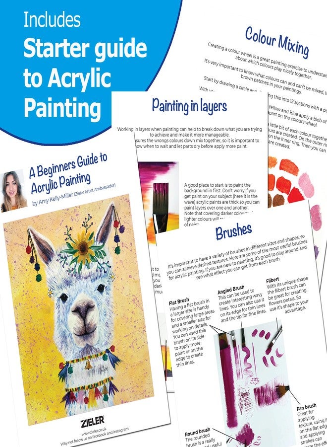 Zieler Premium Acrylic Paint Set (24 Large 22ml Tubes) Ideal for Paper, Canvas, Wood, Ceramic, Fabric & Crafts. Vibrant Colours & Rich Pigments - Image 4