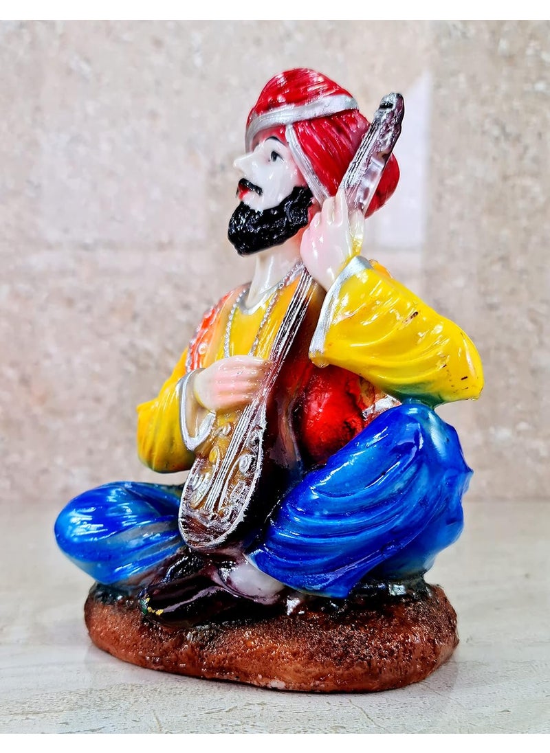 ESPLANADE ESPLANADE Resin Rajasthani Punjabi Musical Folks Showpiece Figurine Sculpture Set of 2 Decorative Items Home Decor YellowMulticolour 66 Inches  - Image 3