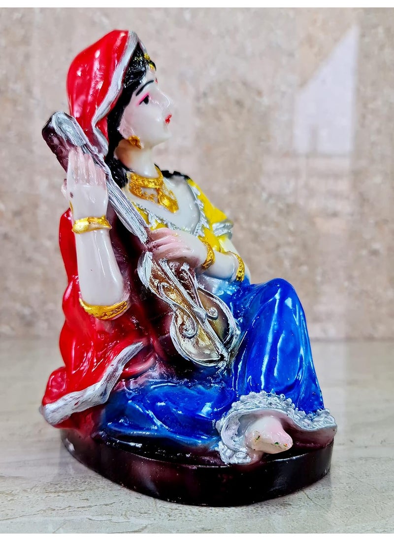 ESPLANADE ESPLANADE Resin Rajasthani Punjabi Musical Folks Showpiece Figurine Sculpture Set of 2 Decorative Items Home Decor YellowMulticolour 66 Inches  - Image 4