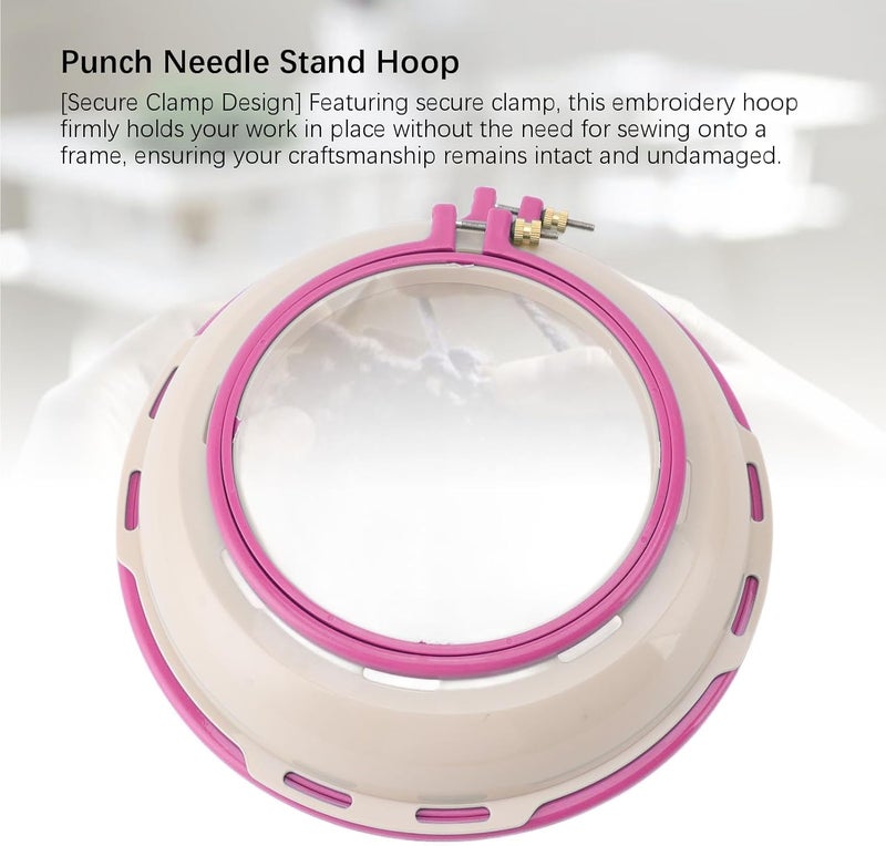 Double Sided Embroidery Hoop Stand, Punch Needle Stand Hoop Frame, 16.5cm and 25cm Round Embroidery Hoop for Cross Stitch Quilting, Secure Clamp Design with Sturdy Plastic Construc (Rose Red) - Image 2