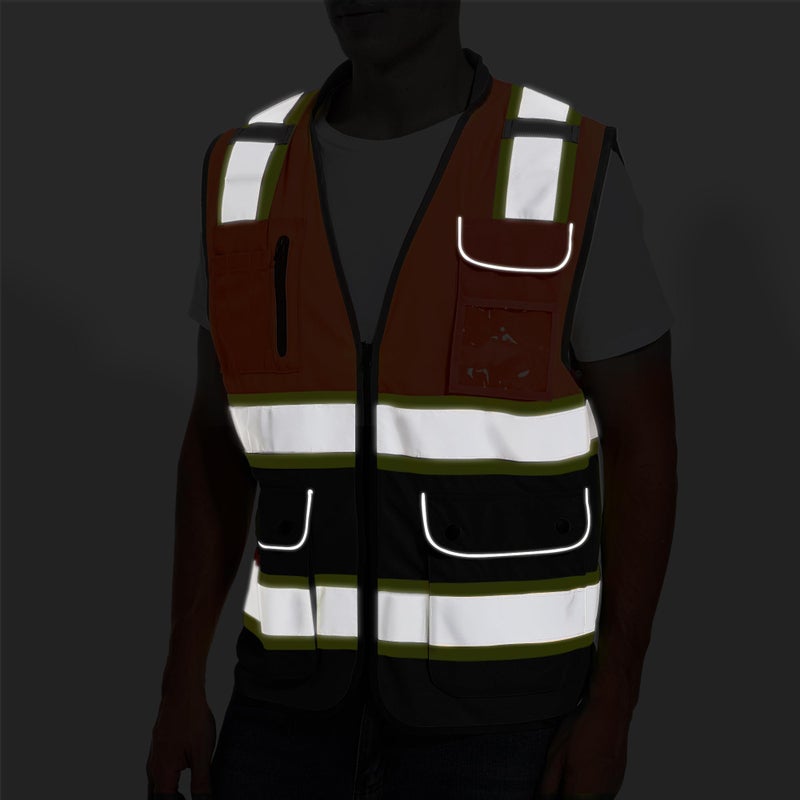 ArcRidge Reflective Safety Vest for Men and Women - High Visibility Construction Vest - Dual Tone Reflective Strips (Orange-Black, Large) - Image 5