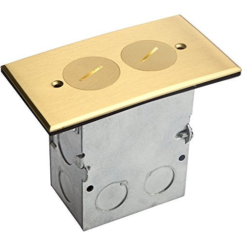 ENERLITES Screw Cap Cover Floor Box kit, 5” x 2.8” 1-Gang, 20A Tamper-Weather Resistant Duplex Receptacle Outlet, Watertight Gasket, Corrosive Resistant, UL Listed, 975506-C, Brass - Image 1