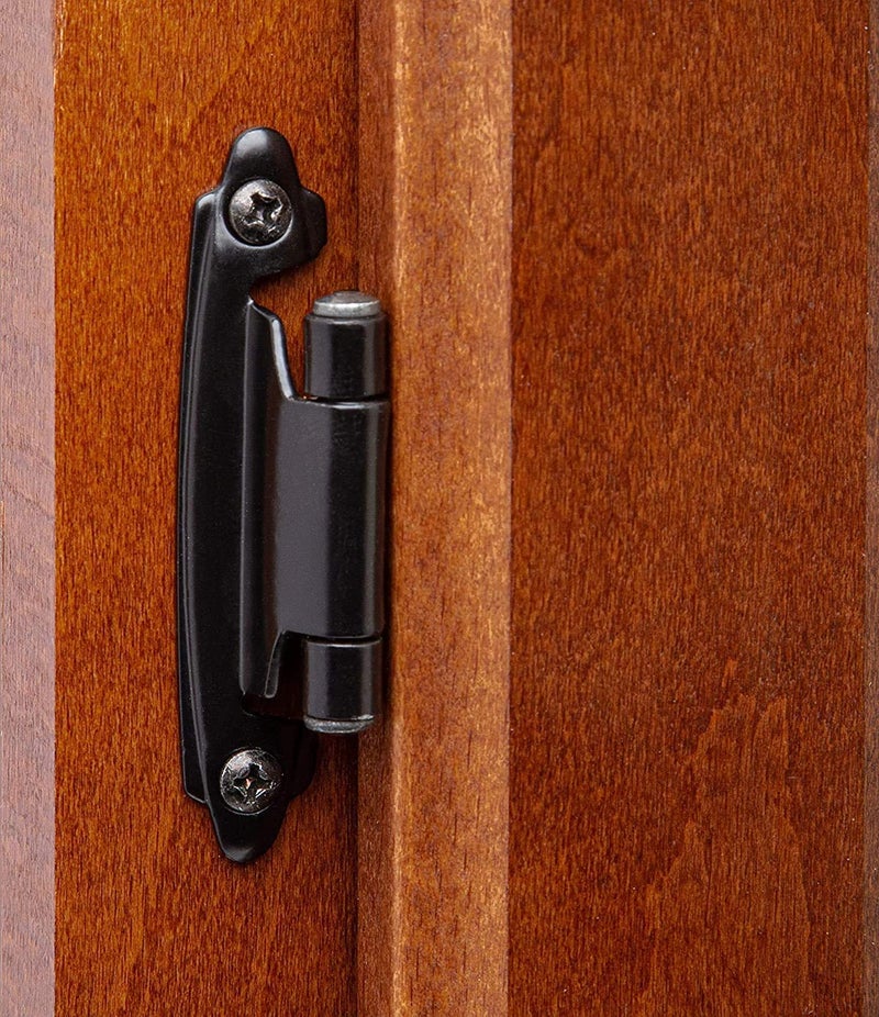 Decobasics 1/2" Overlay Matte Black Cabinet Hinges (5 Pair -10 Pcs) Self Closing Bath & Kitchen Cabinet Hinges Black Flush Mount w/Door Bumpers & Upgraded Screws - Image 5