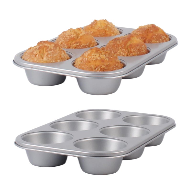 wivplik Nonstick jumbo Muffin Pans 6 Cups2 Pack Extra Large Cupcake Tins for BakingPremmium Nonstick Coating for NonToxicHeavy Duty Carbon Steel 35 diaDeep Muffin Tray