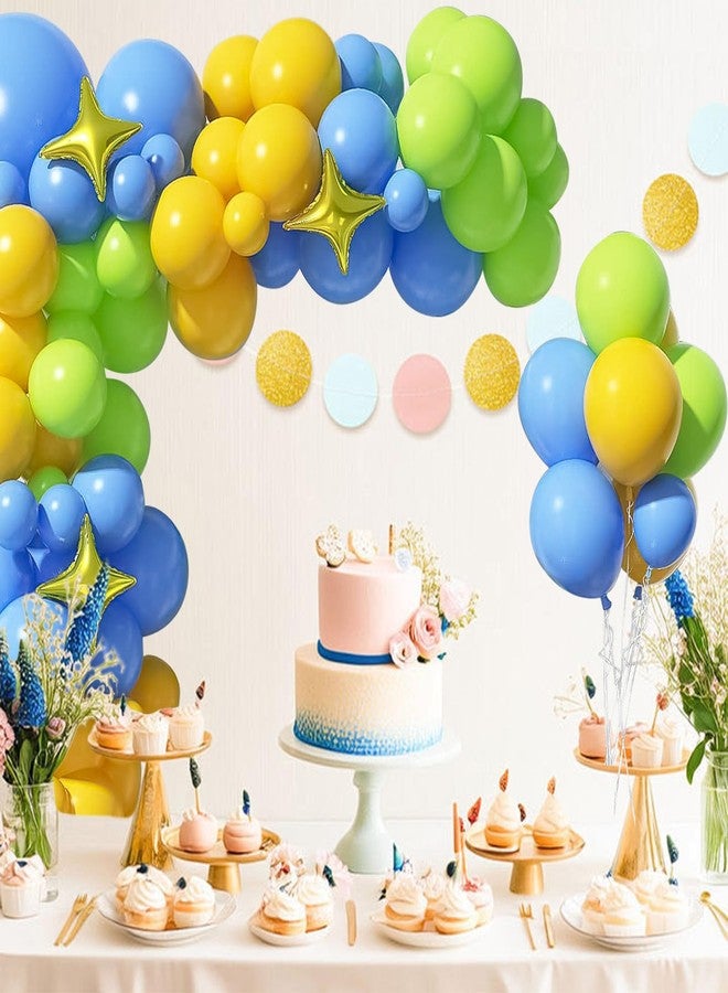 سيمبل بوليمر مجموعة قوس بالونات سيمبلي بوليمر مكونة من 97 قطعة، باللون الأزرق والأصفر والأخضر، مصنوعة من اللاتكس بألوان قوس قزح، مثالية لتزيين حفلات هاواي، وأعياد الميلاد، وحفلات السباحة. - Image 5