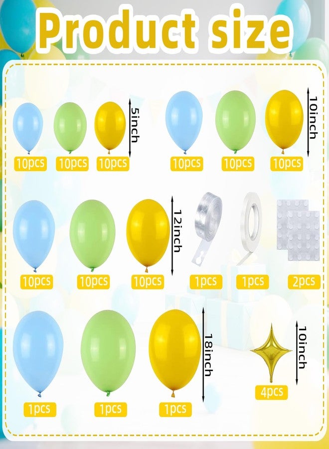 سيمبل بوليمر مجموعة قوس بالونات سيمبلي بوليمر مكونة من 97 قطعة، باللون الأزرق والأصفر والأخضر، مصنوعة من اللاتكس بألوان قوس قزح، مثالية لتزيين حفلات هاواي، وأعياد الميلاد، وحفلات السباحة. - Image 2
