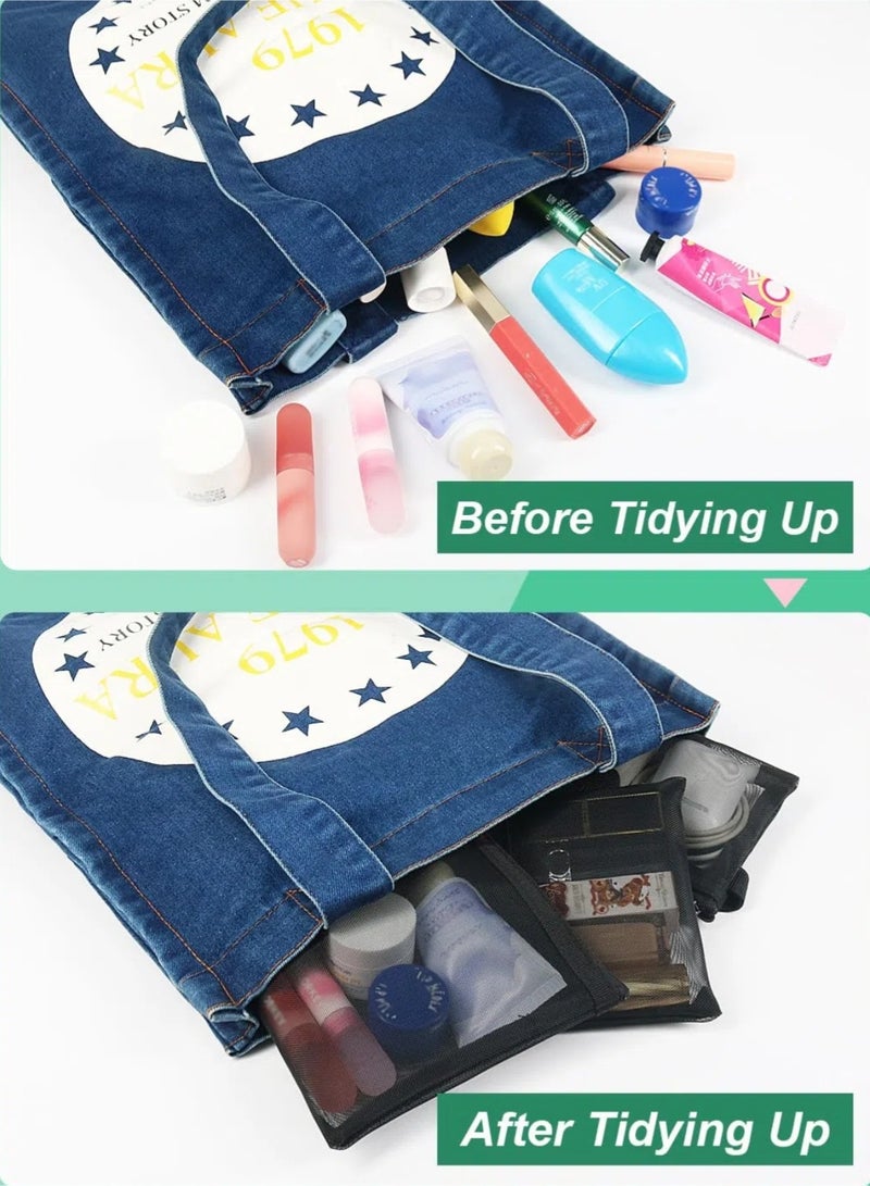 زيلو حقائب الشبكة (8 حزمة) ، أحجام متعددة ، حقائب شبكة صغيرة مع سحاب نايلون حقائب المكياج حقيبة مستحضرات التجميل حقيبة السفر محفظة منظم إدراج حفاضات داخل حقيبة - Image 4