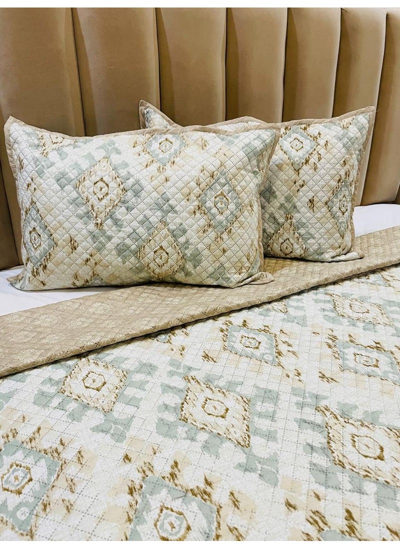 KitchDeco Kitch Deco 100 Glace Cotton Luxury 1 Reversible Double Bed Quilted Contrast Bedcover with Quilted 2 Pillow Covers Design  - Image 3