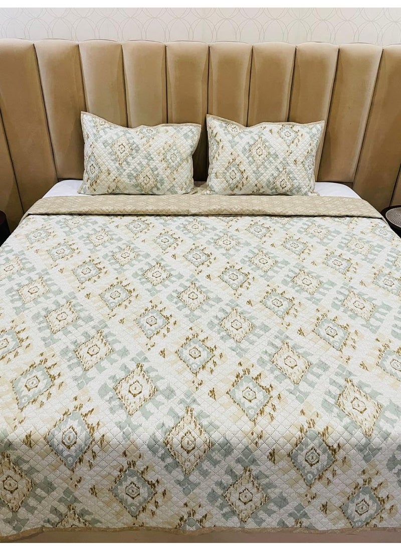 KitchDeco Kitch Deco 100 Glace Cotton Luxury 1 Reversible Double Bed Quilted Contrast Bedcover with Quilted 2 Pillow Covers Design  - Image 1