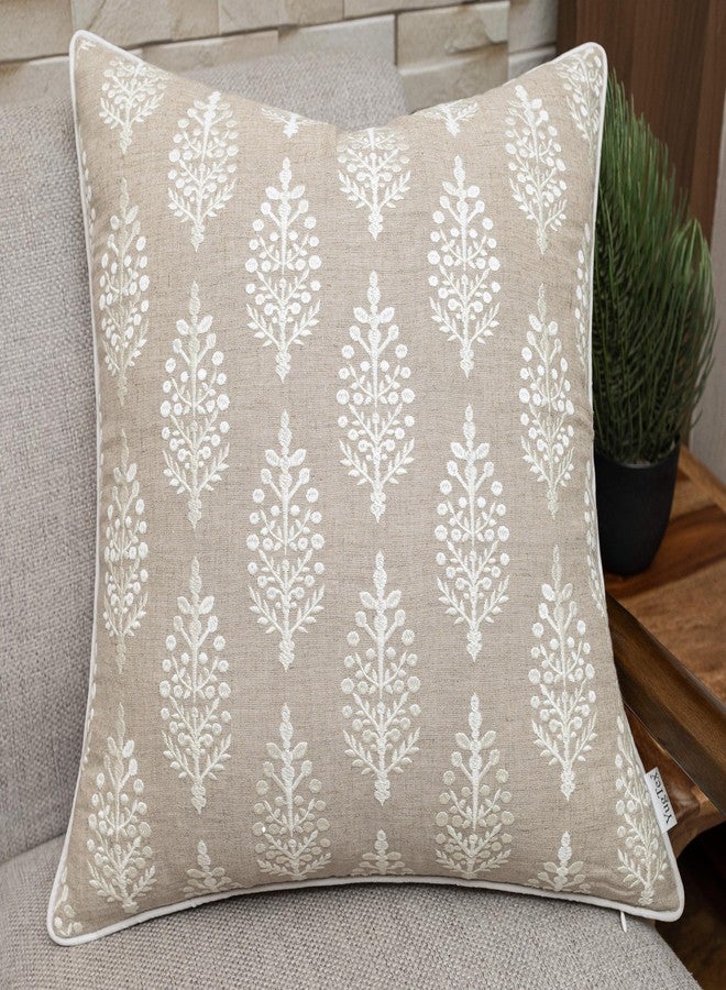 YugTex Chandni Paiseley Embroiderd Decorative Square Accent Throw Pillow Cover - Sofa, Chair, Couch, Bedroom, Living Room, Farmhouse Home Decor - 20x20 Inches-Natural - Image 1