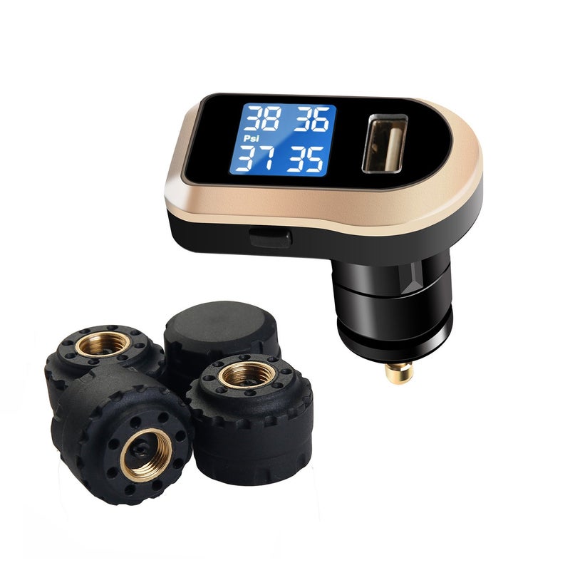 VESAFE Wireless Tire Pressure Monitoring System Universal TPMS with RealTime LCD Display 5 Alarm Modes 4 Advanced Waterproof Sensors 2Year Battery Life Cigarette Lighter Plug 06Bar 087PSI