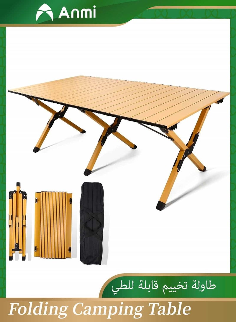 Anmi Folding Camping Table, Lightweight Roll-Up Table Aluminum Low Portable Picnic Table with Easy Carrying Bag for Outdoor, Beach, Picnic, Backyards, BBQ and Party, 115 x 60 x 45cm  - Image 1