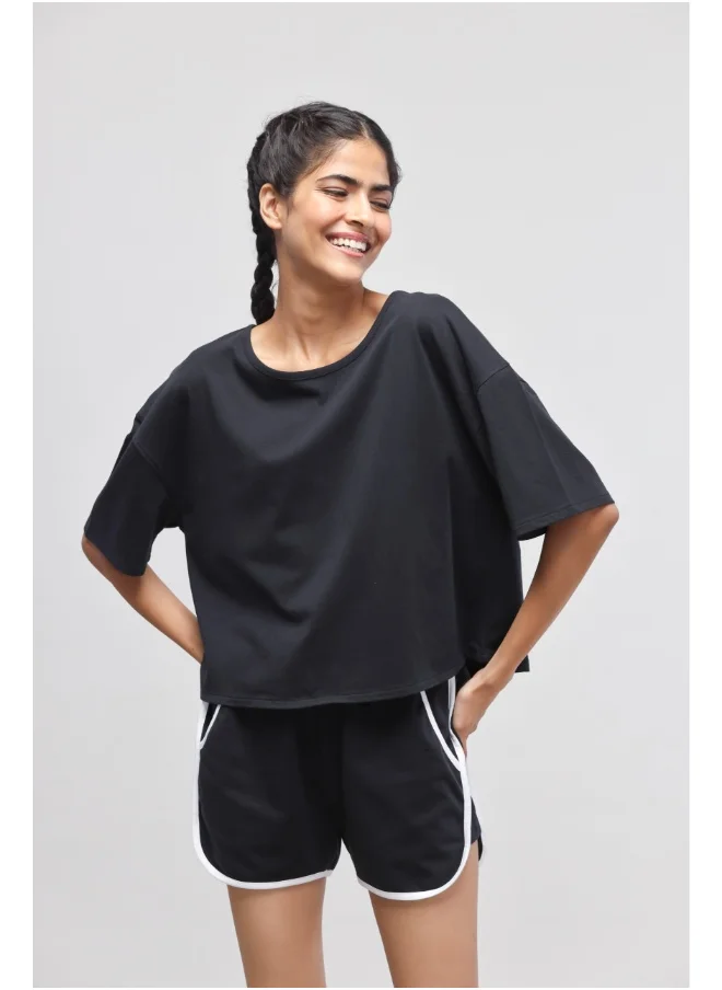 NeceSera Boxy Black Cotton Top