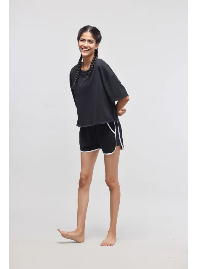 NeceSera Boxy Black Cotton Top