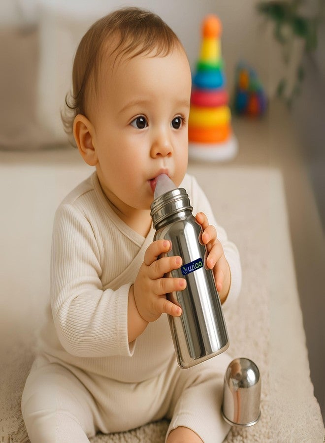 WIAA Stainless Steel Baby Feeding Bottle | Baby Milk Bottle for Infant & Newborn | BPA-Free Silicone Nipple, Plastic-Free Milk Contact, Anti-Colic Vent, Leak-Proof & Travel-Friendly (200 ML) - Image 5