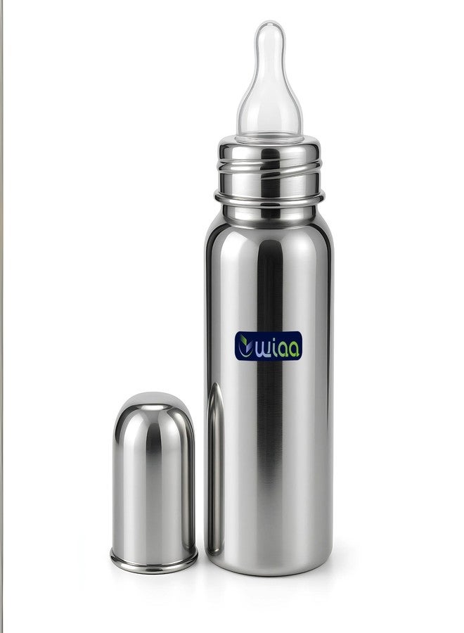 WIAA Stainless Steel Baby Feeding Bottle | Baby Milk Bottle for Infant & Newborn | BPA-Free Silicone Nipple, Plastic-Free Milk Contact, Anti-Colic Vent, Leak-Proof & Travel-Friendly (200 ML) - Image 1