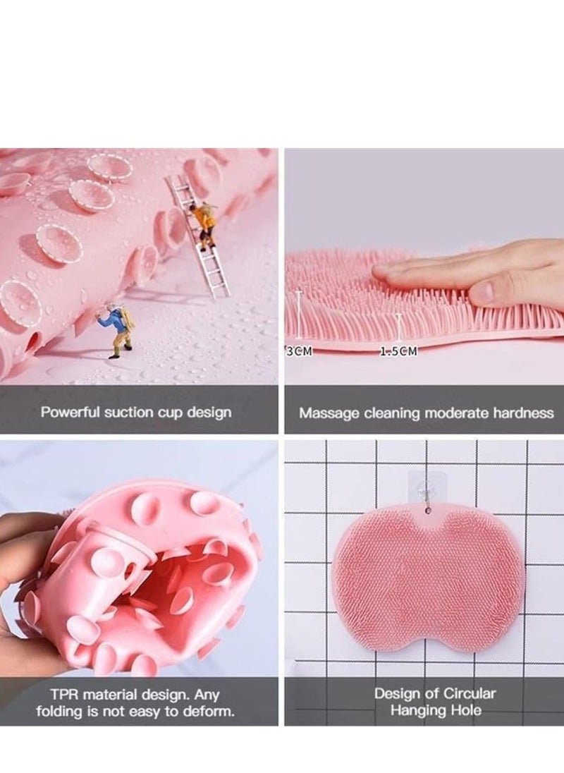 Silicone Bath Massage Pad, Shower Foot Massager Scrubber, Bathroom Wall Mounted Back Scrubber Back Exfoliator Foot Massage Pad Mat with Non Slip Suction Cups for Shower (Pink) - Image 3