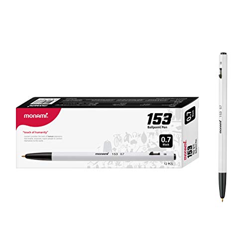 MONAMI BP 153 Retractable Ballpoint Pen, Fine Point (0.7mm), Black, 12-Count - Image 1