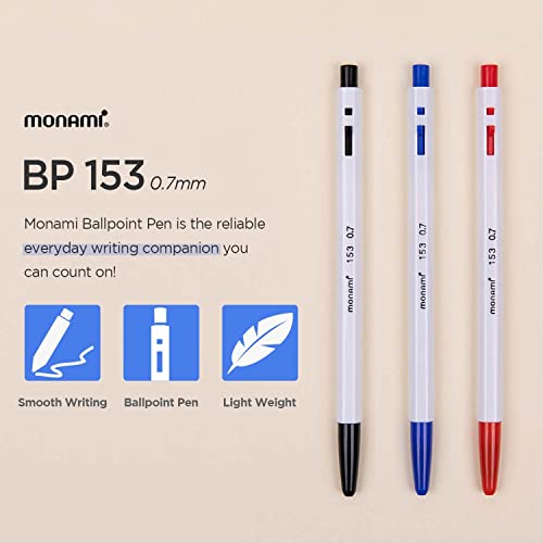 MONAMI BP 153 Retractable Ballpoint Pen, Fine Point (0.7mm), Black, 12-Count - Image 2