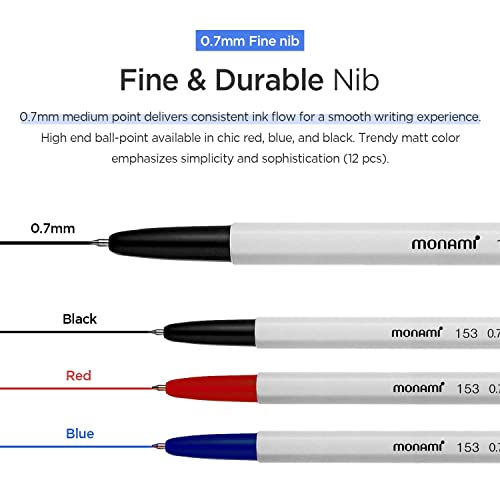MONAMI BP 153 Retractable Ballpoint Pen, Fine Point (0.7mm), Black, 12-Count - Image 3