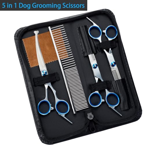 lengnoyp 5 in 1 Premium Dog Grooming Scissors, Professional Dog Scissors for Grooming with Safety Round Tips, Lengnoyp Stainless Steel Thinning Shears, Pet Cat Shears for Grooming Kit - Image 2